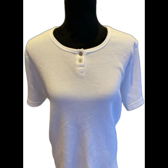 LA Blues Womens Top White Size 18-20 Shirt Stretches Henley  Fabric Short Sleeve - Picture 2 of 11